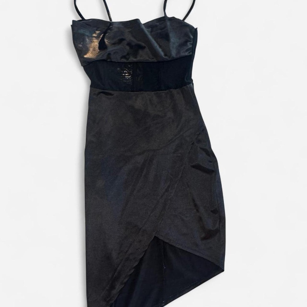 Windsor Black Sheer Boning Corset Dress Mesh Overlay Cocktail Bodycon Size S
